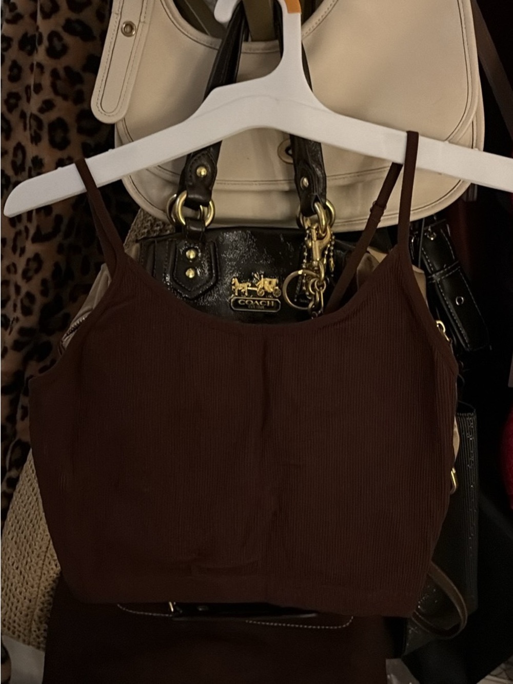 Bozzolo Dark Brown Ribbed Cropped Cami